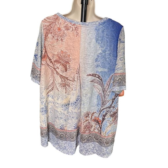 Westport Womens Embellished Top Cruise Ware Blouse Plus Size 2X Blue Pink u - Picture 5 of 7